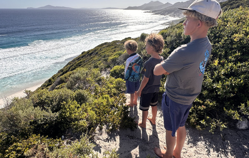 Our three sons enjoying the coastal views in Albany.